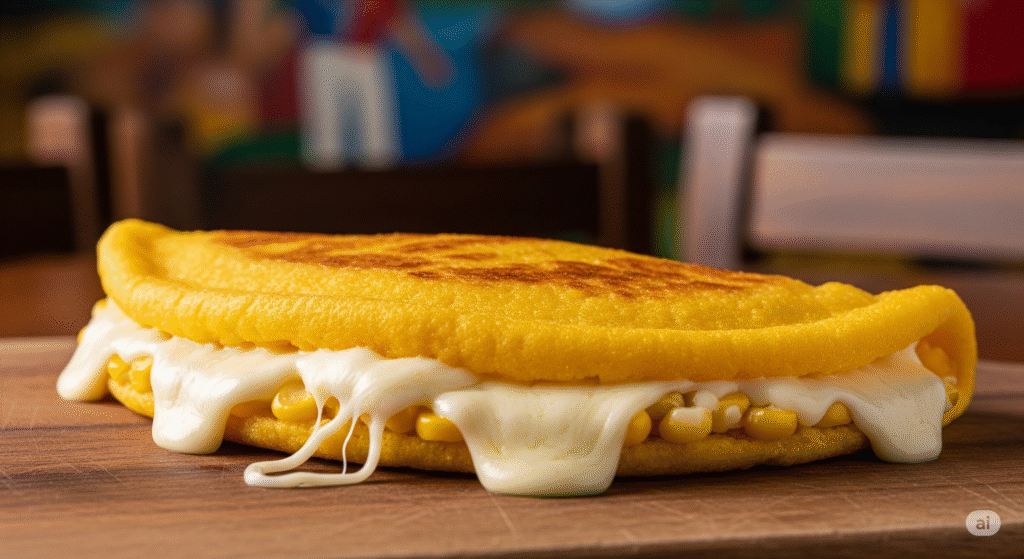 Una cachapa con queso de mano jugosa en la ciudad de caracas