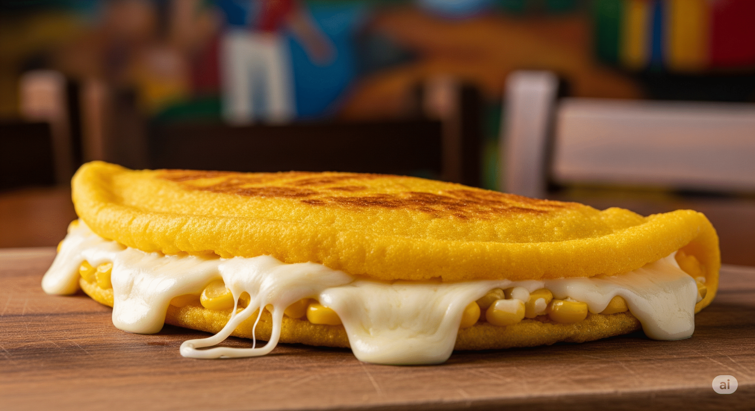 Una cachapa con queso de mano jugosa en la ciudad de caracas
